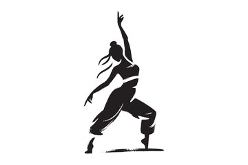 Hip hop dancer silhouette, bold ink sketch, vector illustration
