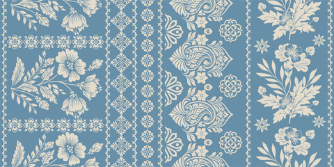 Indian Motifs African boho paisley Floral Ikat pattern embroidery border. Ethnic ikat floral Ethnic Indian Pattern Ikat pattern Ethnic Pattern.Border Persia floral embroidery border seamless patterns. © Thitichot