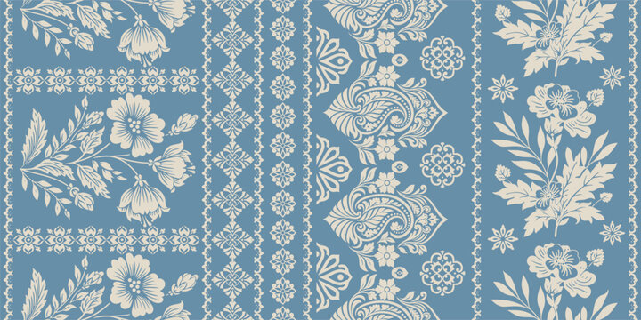 Indian Motifs African boho paisley Floral Ikat pattern embroidery border. Ethnic ikat floral Ethnic Indian Pattern Ikat pattern Ethnic Pattern.Border Persia floral embroidery border seamless patterns.