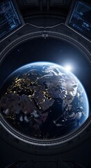 Earthrise view from space station porthole window