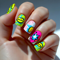 Manicure hand finger nail. Colorful nailart. 