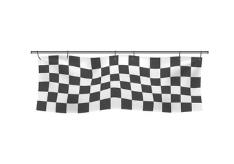 Race flag vector png. Chequered finish line banner with check pattern and texture. Motorsport background for speed car competition, rally success, or auto racing track design.

