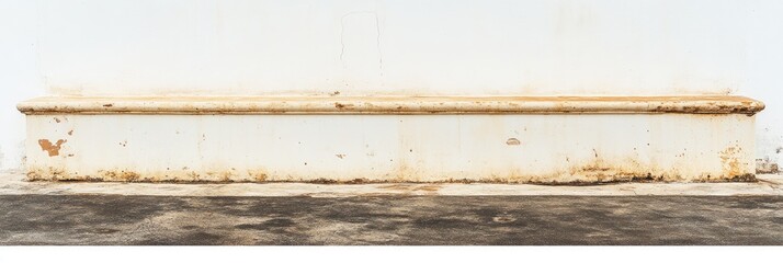 Aged, weathered, white stone ledge on a dark wooden surface