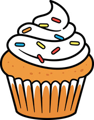 Cartoon Cupcake with Sprinkles Clipart – Cute Dessert Illustration for Bakery, Kids, and Party Designs

