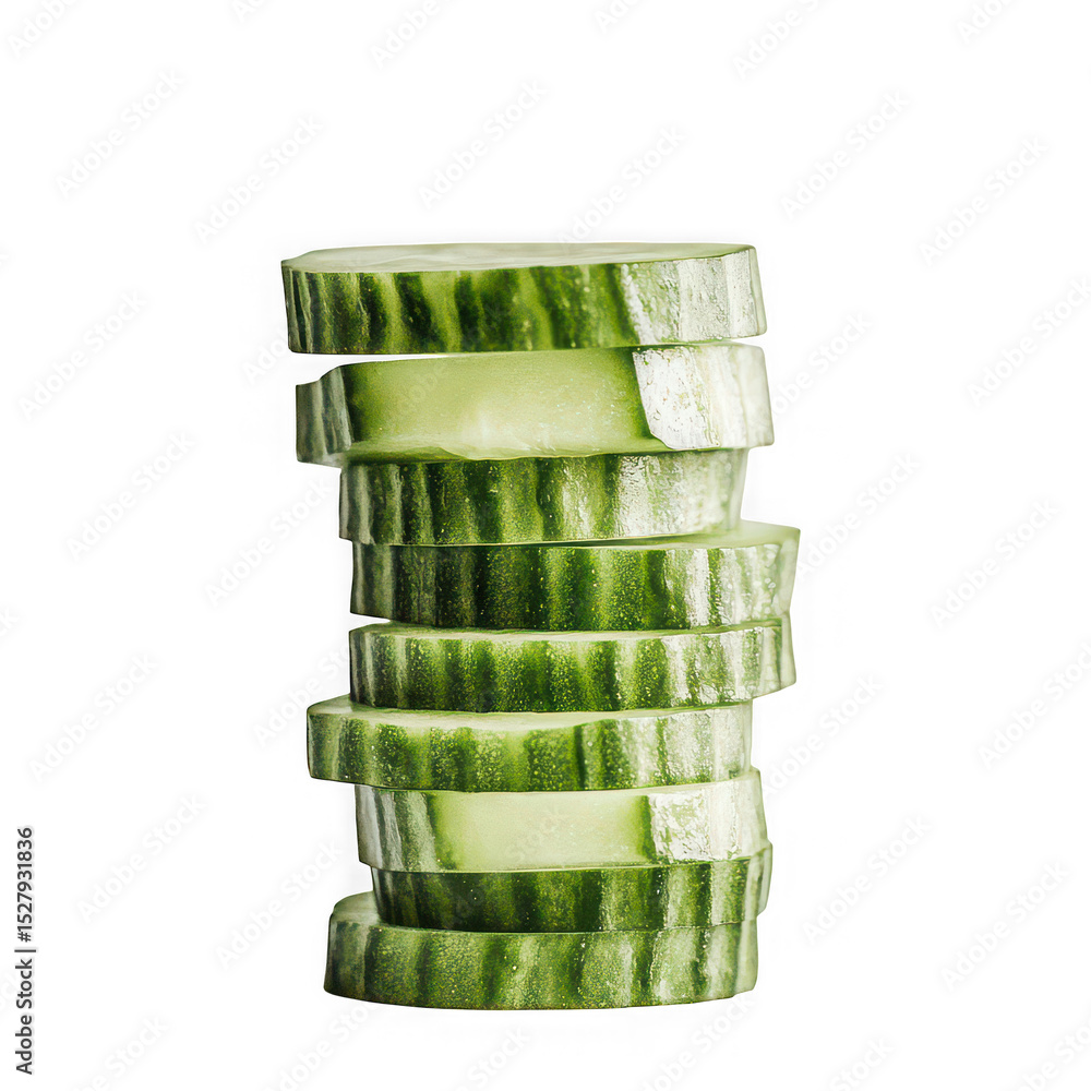 Poster stack of fresh cucumber slices isolated on transparent background