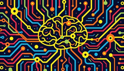 Fototapeta premium Abstract Brain Circuit Board Design with Colorful Lines and Patterns