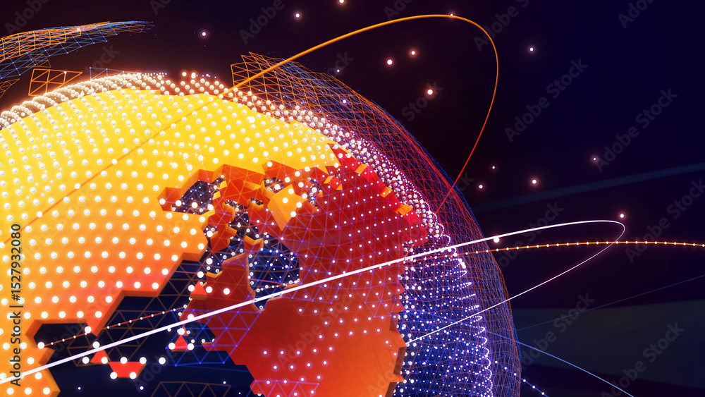 Poster digital world technology integrates data communication and network connection systems worldwide. , 3