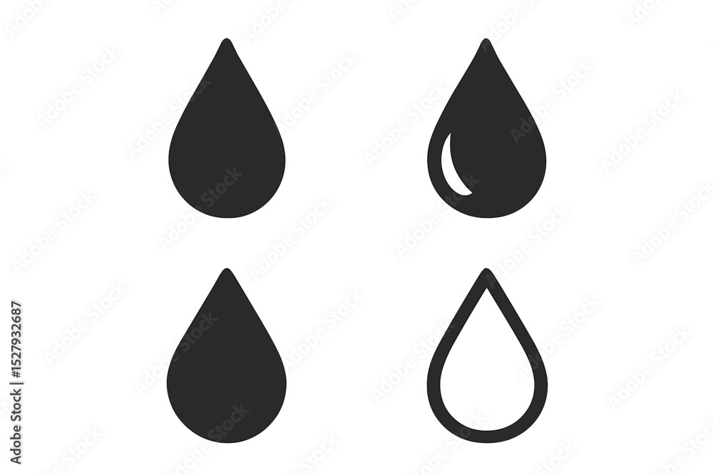 Aufkleber different styles of water drop vector icon set design for graphic resource or logo element and artis