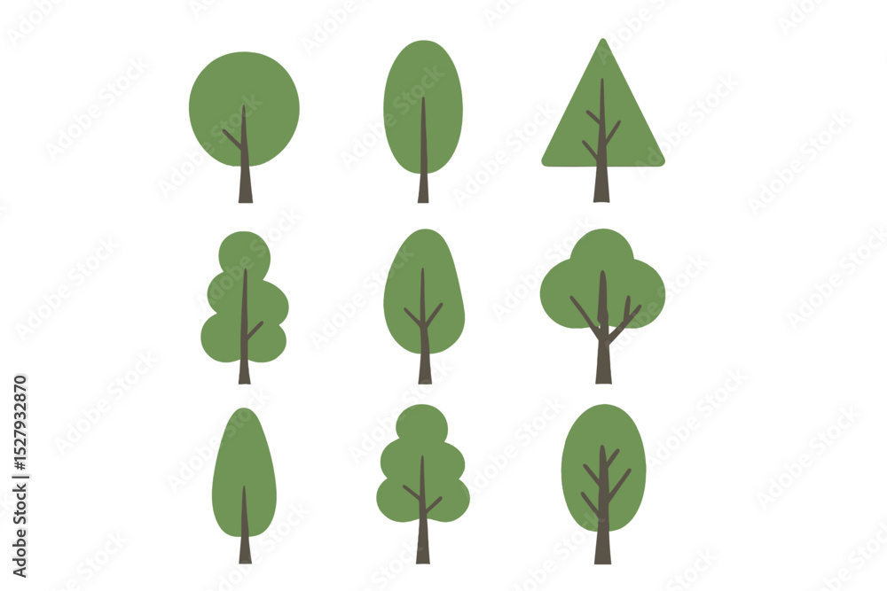 Aufkleber assorted trees vector art presenting different crown shapes and isolated on a white background
