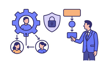 Business process automation shows teamwork and cyber security illustration icon