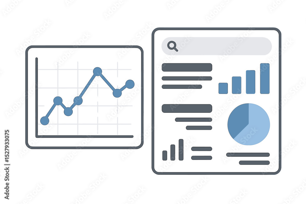 Poster analytics dashboard showing line chart, bar chart and pie chart reports displayed on screen