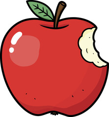 Cartoon Red Apple with Bite Clipart – Fresh Fruit Illustration for Kids, Healthy Food, and Education


