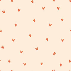 Small red polka dots, seamless pattern. Cute pattern with hearts for wrapping paper, wallpaper, fabric.