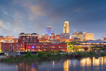 Omaha, Nebraska, USA downtown skyline on the Missouri River