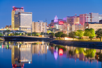 Rochester, Minnesota, USA cityscape on the Zumbro River