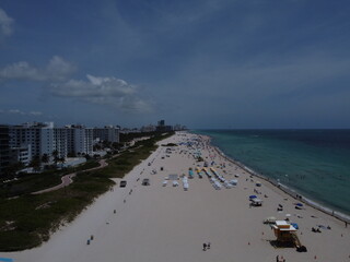 A stunning drone view of Miami Beach South Pointe showcasing the beach, park, and iconic skyline buildings.