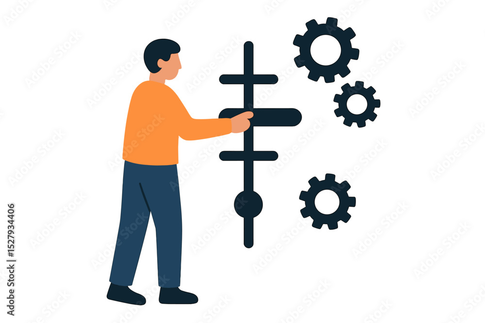 Poster man adjusting settings cartoon vector illustration icon isolated for customization
