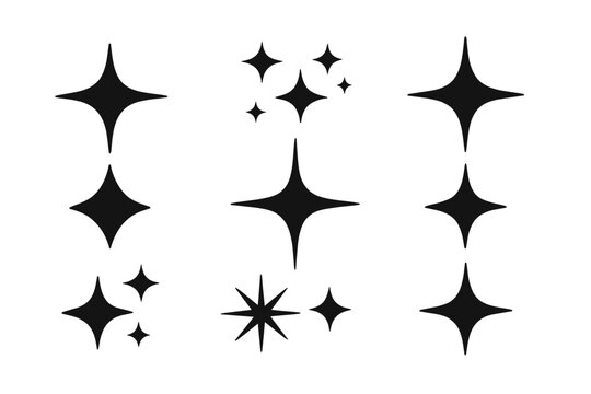 Black sparkling star collection vector icon isolated on white background illustration