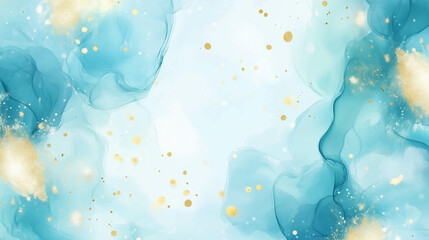 Abstract watercolor style of light blue color with gold dot background..