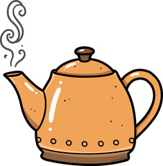 Cartoon Teapot Clipart – Cute Pink Kettle Illustration with Steam for Kitchen, Tea, and Cooking Designs


