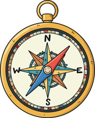 Cartoon Compass Clipart – Vintage Navigation Compass Rose Illustration for Maps, Travel, and Adventure Designs

