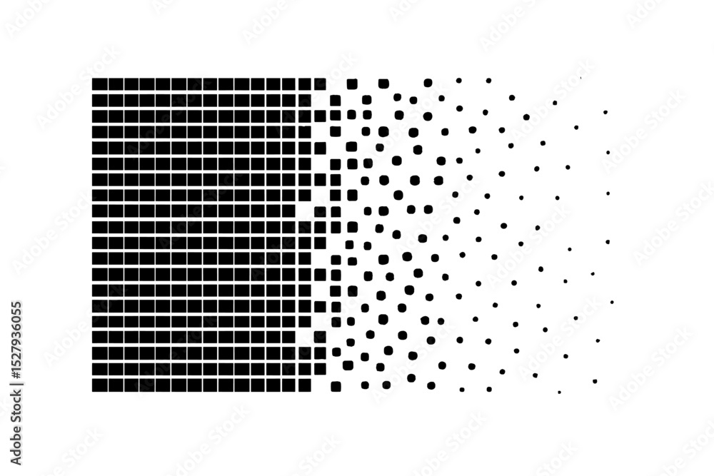 Poster black squares and circles pattern decreasing in size on white background vector illustration