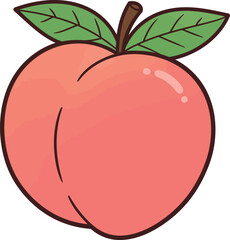 Cartoon Peach with Leaf Clipart – Fresh Sweet Fruit Illustration for Kids, Healthy Snack, and Summer Designs

