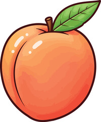 Cartoon Peach with Leaf Clipart – Fresh Sweet Fruit Illustration for Kids, Healthy Snack, and Summer Designs

