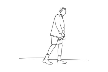 One single line drawing of young model use trendy outfit. outfit minimalist concept. Fashion for daily activity concept.