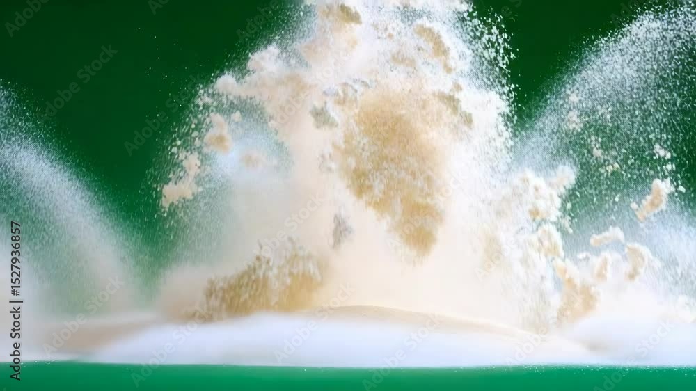 Aufkleber dynamic explosion of powder creating abstract cloud against bright green background