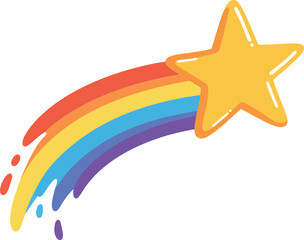 Obraz premium Cartoon Shooting Star with Rainbow Trail Clipart – Colorful Star Illustration for Kids, Fantasy, and Celebration Designs