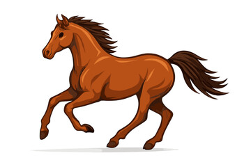 Cartoon chestnut horse galloping, vector illustration for equine enthusiasts, pet owners, and animal lovers