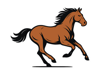 Cartoon brown horse running fast vector illustration icon, isolated on white background, simple flat design
