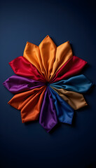 Colorful silk pocket squares arranged in a flower shape
