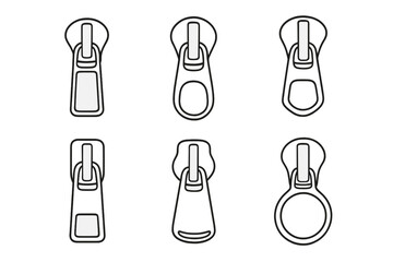 Six different zipper puller designs isolated on a plain white background in a vector cartoon © Alan