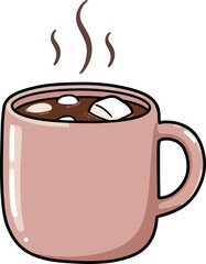 Cartoon Hot Chocolate Mug Clipart – Steaming Drink with Marshmallows Illustration for Kids, Winter, and Cozy Designs

