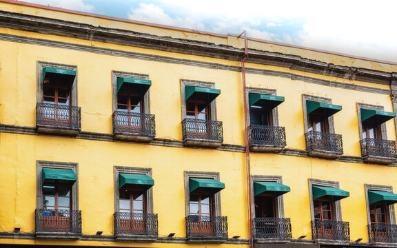 Historic buildings on Calle de Tacuba Street near to Zocalo Constitution Square, Mexico City CDMX, Mexico.