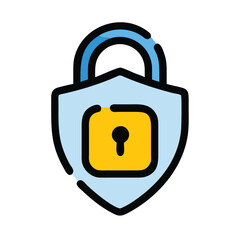 Lock shield icon with blue and beige colors representing security and protection in a reliable design 