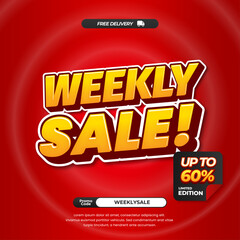 Weekly Sale discount deals with Soft red whirlpool gradient Editable text effect Promotion Marketing Square banner