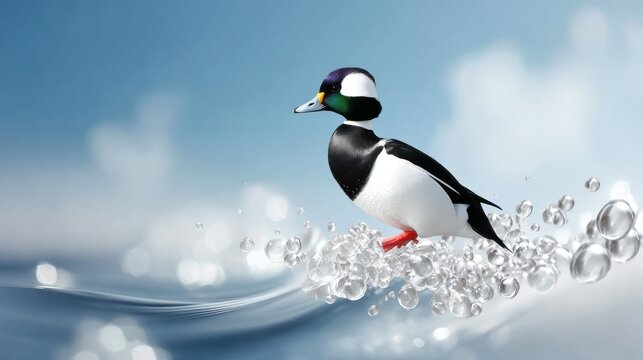 Bufflehead Duck on Water with Bubbles