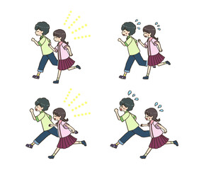 仲良く走る男の子と女の子