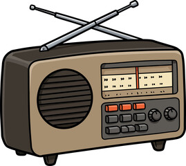 Cartoon Vintage Radio Clipart – Classic Retro Radio Illustration with Antennas for Music, Broadcast, and Nostalgic Designs

