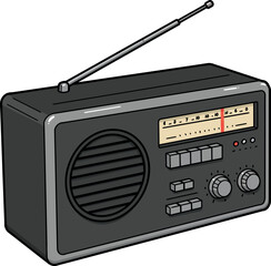 Cartoon Vintage Radio Clipart – Classic Retro Radio Illustration with Antennas for Music, Broadcast, and Nostalgic Designs


