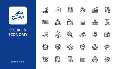 Social and Economy Line Icon Set