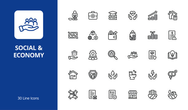 Social and Economy Line Icon Set