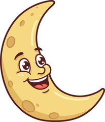 Smiling Crescent Moon Cartoon Illustration for Kids and Nursery Decor