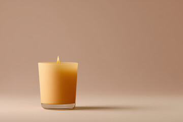 minimalist still life featuring single ultrabright candle on clean light background