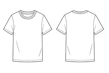 White cotton t-shirt front and back view cartoon vector isolated style for garment design