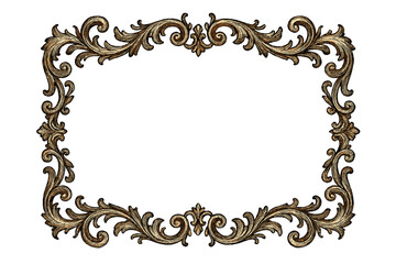 Ornate frame vector design with floral pattern, rectangular antique gold border with leaf and scroll elements