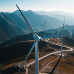 close up of a wind turbine at the windmill farm mountaintop as the concept of sustainable renewable alternative energy for the eco protection